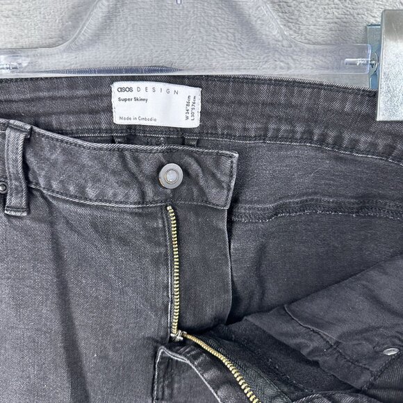 Asos Design Super Skinny Jeans Womens Size W34X30L Distressed Mid Rise Black - Picture 5 of 11